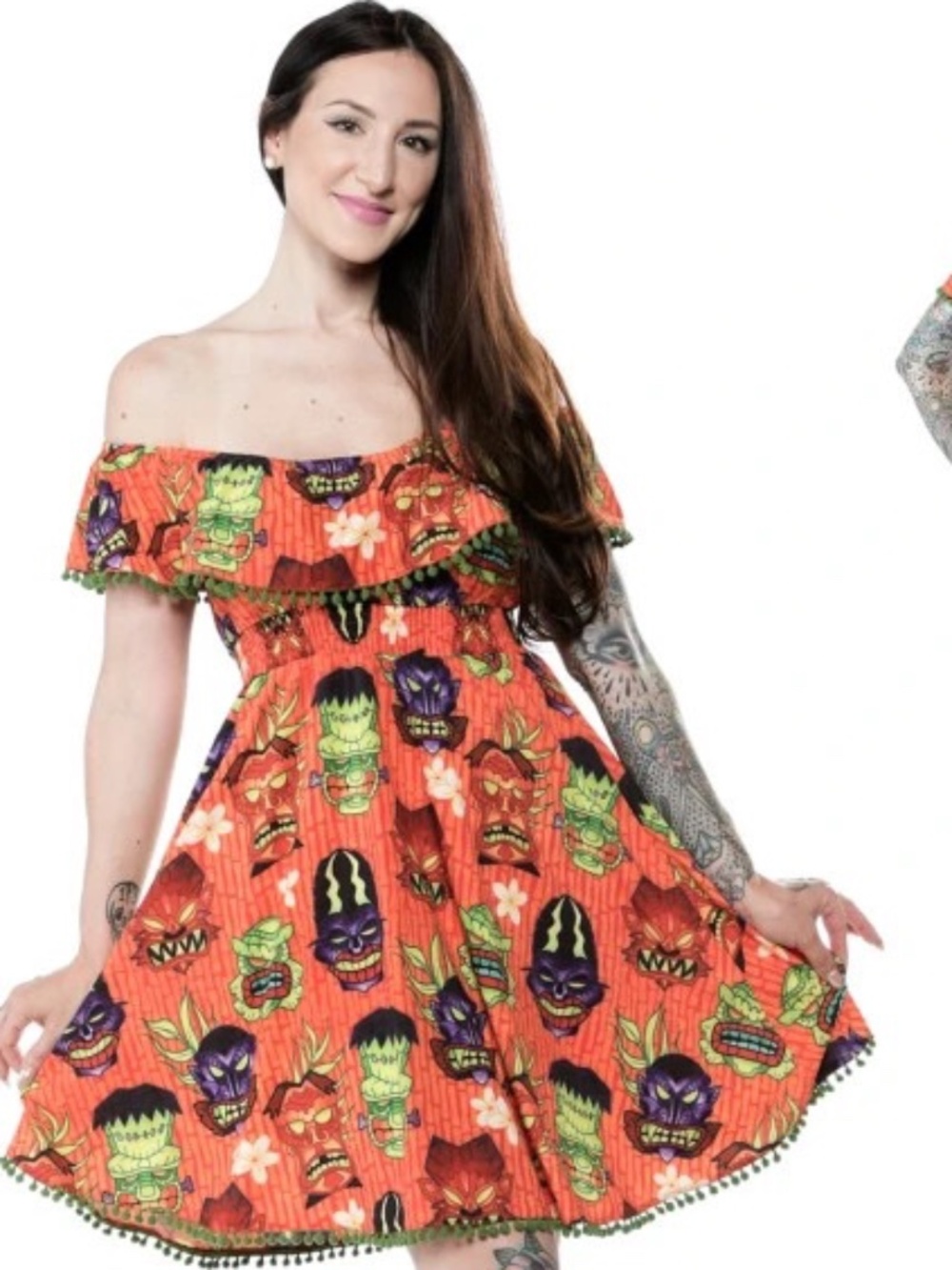 Sourpuss size small monster tiki fiesta dress off shoulder